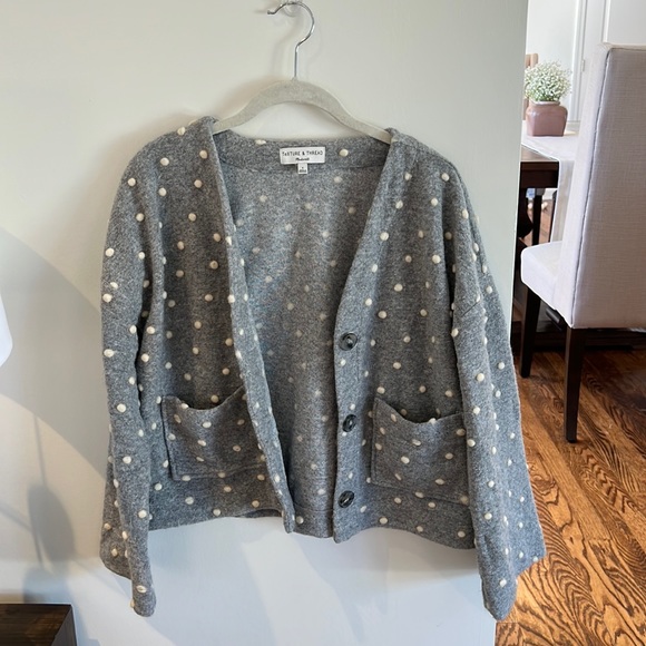 Madewell Texture &Thread Boxy Bubble Polka Dot Wool cardigan - Picture 4 of 7